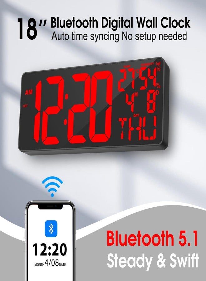 Xflyee [2024 New] 18" Digital Wall Clock Large Display/Bluetooth Sync Time, Large Wall Clock with Remote Control, Auto DST, Alarm, Temperature and Date - Easy to Read and Set Timer - Image 2