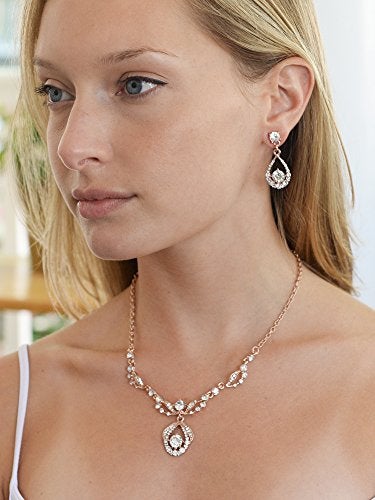 Mariell Rose Gold Vintage Crystal Necklace and Earrings Wedding Jewelry Set for Brides, Bridesmaids, Prom - Image 4