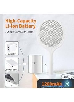Y&D Electric Fly Swatter 5 in1 Rotatable Indoor Bug Zapper Racket USB-C Rechargeable Mosquito Killer 3500V High-Voltage with UV Light Standing Base and Wall Mount  - Image 4