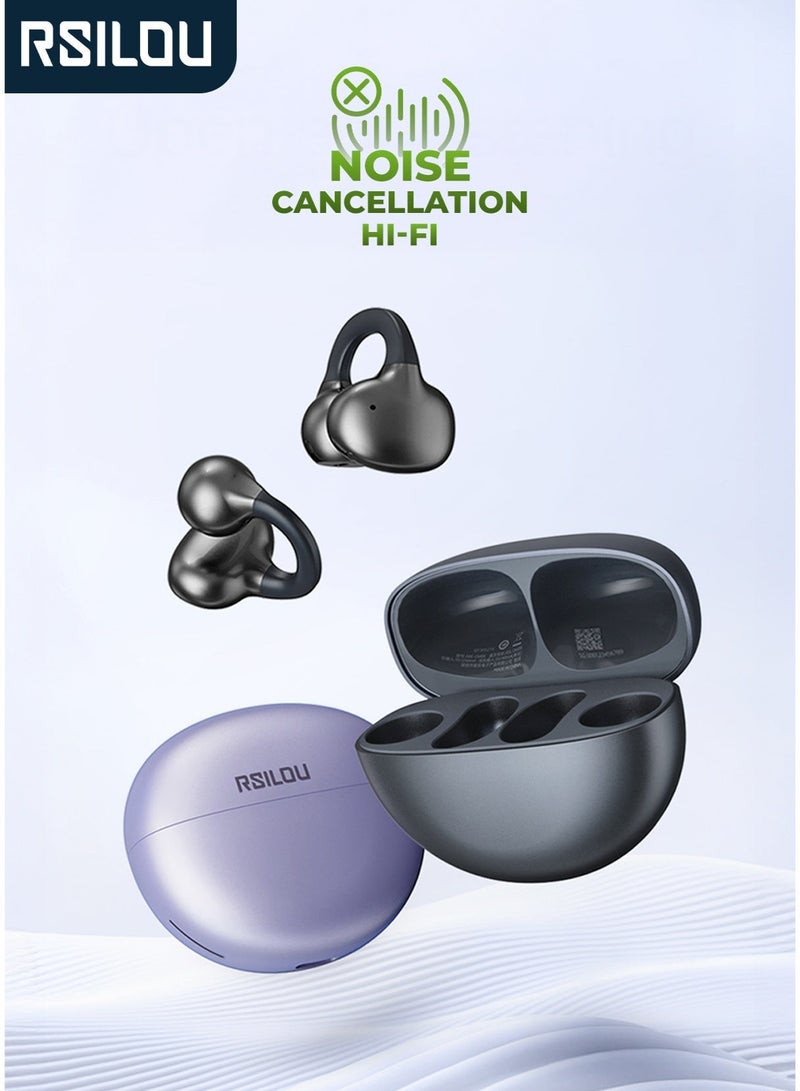 Rsilou R3021 Open Ear Wireless Bluetooth Earbuds, No Ear Canal Insertion, Comfortable Fit, Clear Sound, Touch Control, Type-C Charging, iOS And Android - Purple - Image 1