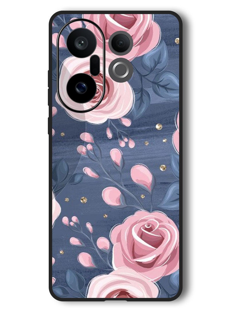 Theodor Case Compatible with Vivo X200 FE 6.31 Inch Protection Shockproof Bumper Cover Roses & Leaves Pattern - Image 1
