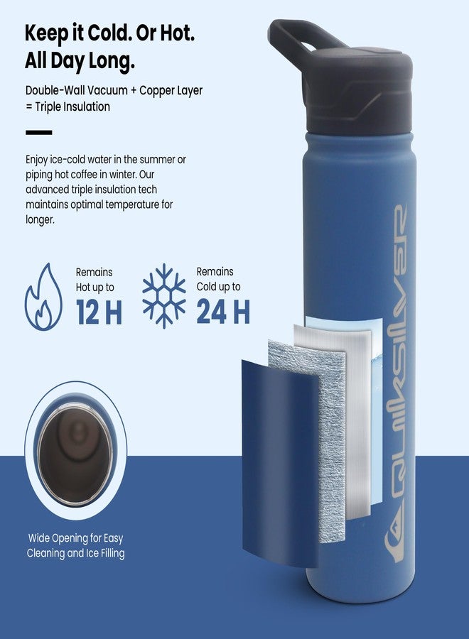 كويك سيلفر زجاجة مياه معزولة من كويكسيلفر فينيس سعة 24 أونصة مزودة بقفل وغطاء مزود بماصة بضغطة واحدة، مصنوعة من الفولاذ المقاوم للصدأ بجدار مزدوج معزول بتفريغ الهواء مانع للتسرب، مثالية للرياضة والسفر والنادي الرياضي - Image 3