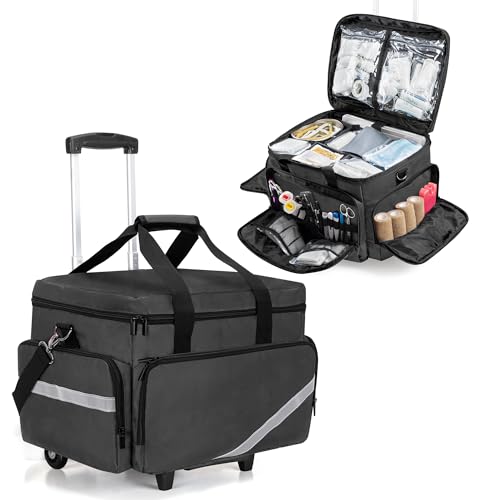 Trunab Rolling Medical Bag with Detachable Trolley Nurse Rolling Bag with Removable Dividers 156 Laptop Sleeve First Aid Responder Bag Empty for Home Health Nurses Doctors EMT EMS - Image 2