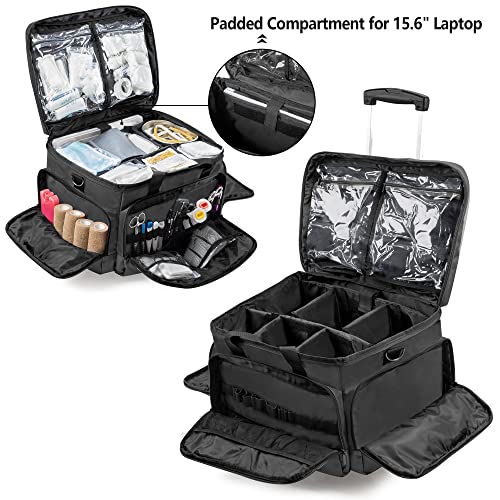 Trunab Rolling Medical Bag with Detachable Trolley Nurse Rolling Bag with Removable Dividers 156 Laptop Sleeve First Aid Responder Bag Empty for Home Health Nurses Doctors EMT EMS - Image 5