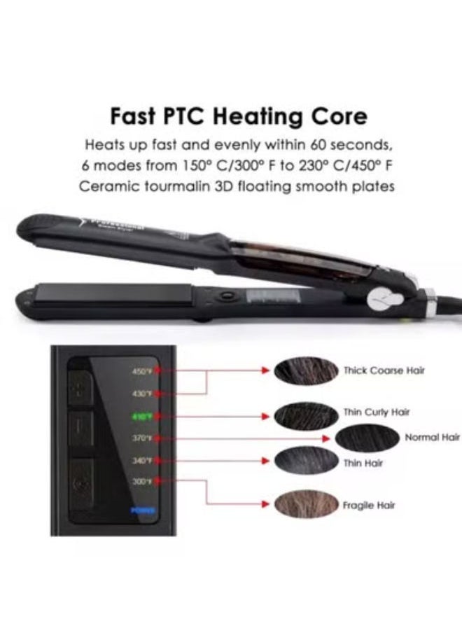 SHOPI - 2 in 1 Professional Multi-function salon Ceramic Vapor Steam Flat Iron Spray Hair Straighteners Curler Salon Steam Styler, LCD Display Display with Adjustable Temp and Quick Heating - Image 1