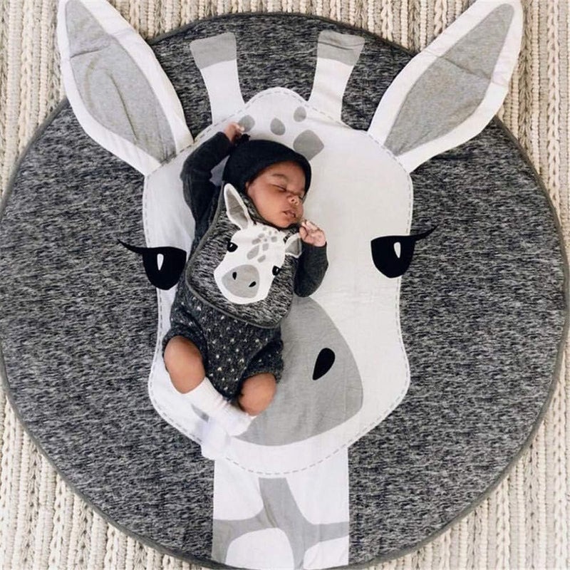 ABREEZE Kids Nursery Rug Play Mat Round Carpet Cartoon Giraffe Home Decor Animal Round Rug Nursery Giraffe Baby Playmat Tummy Time Blanket - Image 5