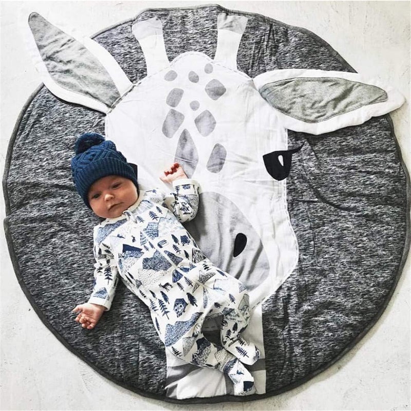 ABREEZE Kids Nursery Rug Play Mat Round Carpet Cartoon Giraffe Home Decor Animal Round Rug Nursery Giraffe Baby Playmat Tummy Time Blanket - Image 3