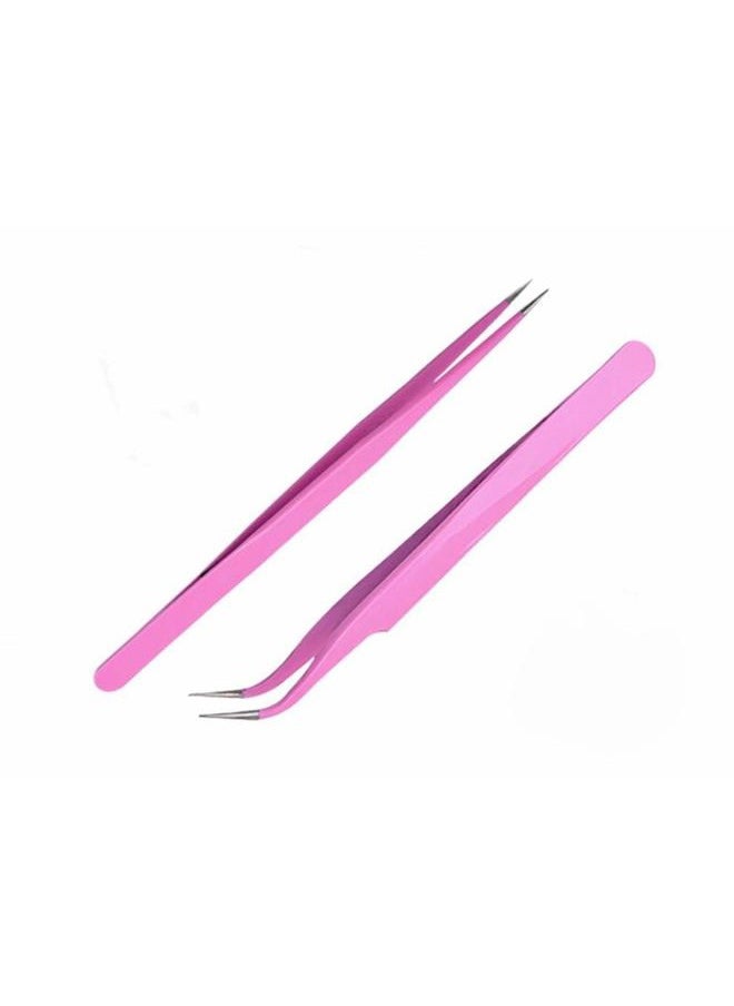 Aoshang - 2PCS Stainless Steel Straight and Curved Tip Tweezers Nippers for Eyelash Extensions and Nail Art Sticker Rhinestone Eyelash Picker Acrylic Gel Nail DIY Art - Image 1