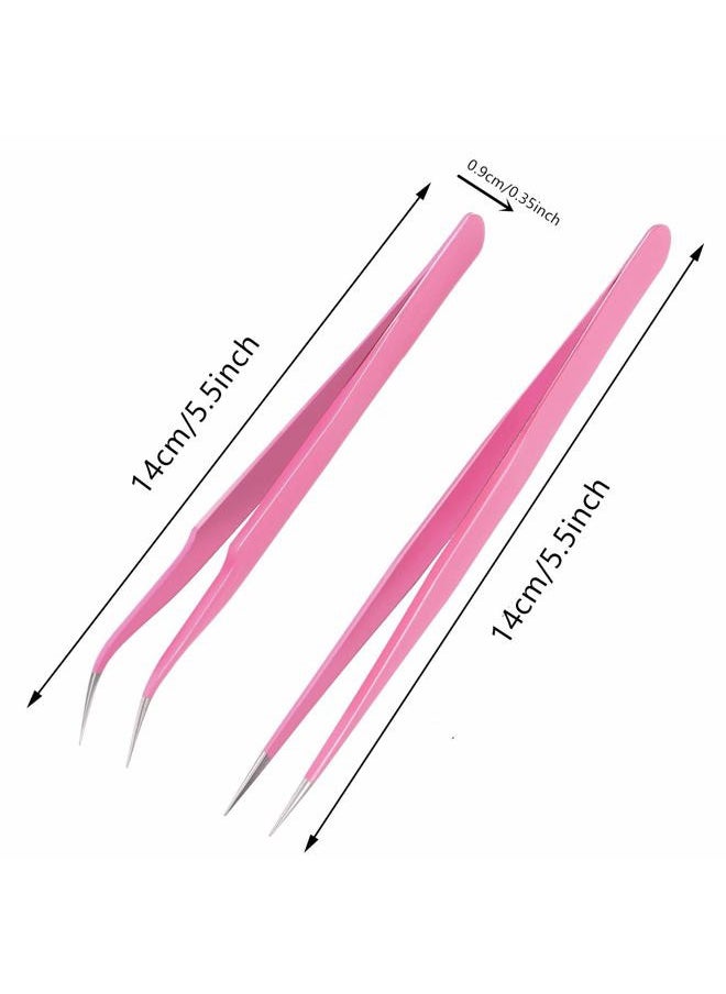 Aoshang - 2PCS Stainless Steel Straight and Curved Tip Tweezers Nippers for Eyelash Extensions and Nail Art Sticker Rhinestone Eyelash Picker Acrylic Gel Nail DIY Art - Image 1