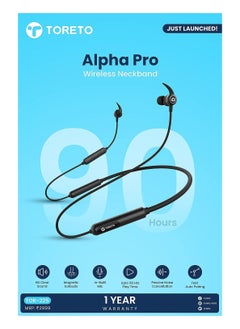 Toreto Alpha Pro (TOR 225) in Ear Bluetooth Neckband with Massive 90 Hours of Playtime Gaming Ultra-Low Latency Mode Type C Fast Charge Fall-Proof Design Dynamic Drivers (Midnight Black)  - Image 3
