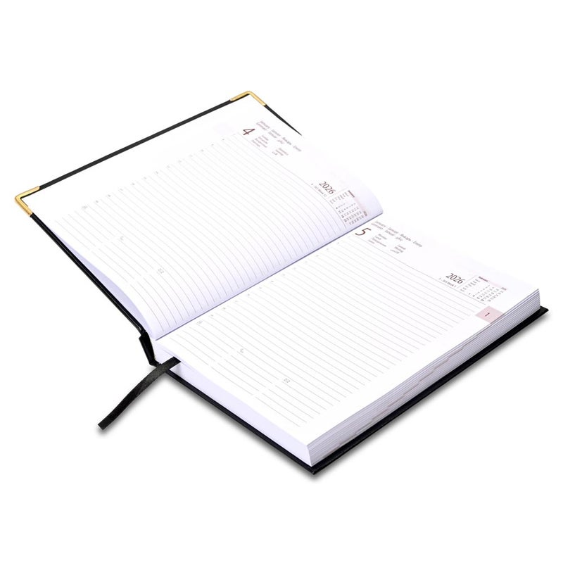 FIS 2026 International A5 Diary, 148x210mm, 1 Side Padded Vinyl Cover, Golden Corner, 1 Day a Page Format, 7 Multi Languages, 60gsm White Paper, Black Cover - FSDI136-7G26BK - Image 3