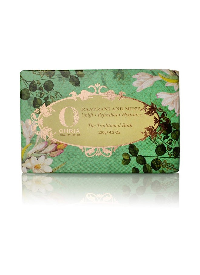 OHRIA - Ayurveda Raatrani & Mint Bathing Bar Uplift & Refresh 120G - Image 1