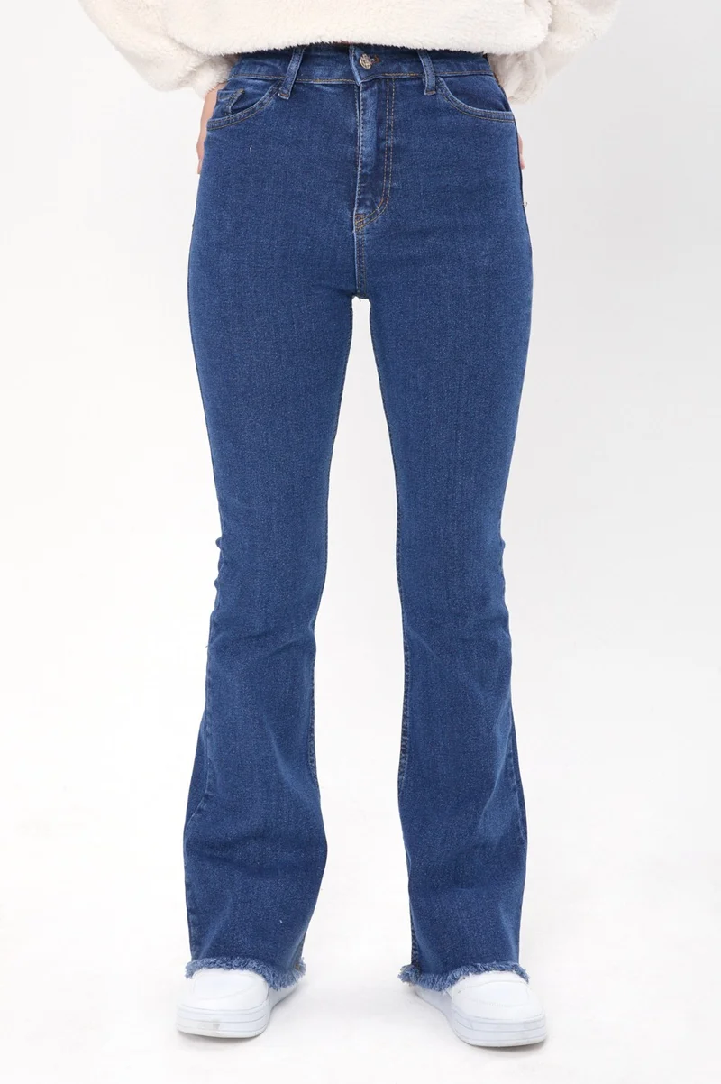 Tofisa 23662-DARK-BLUE Snow Wash Flare Lycra Jeans