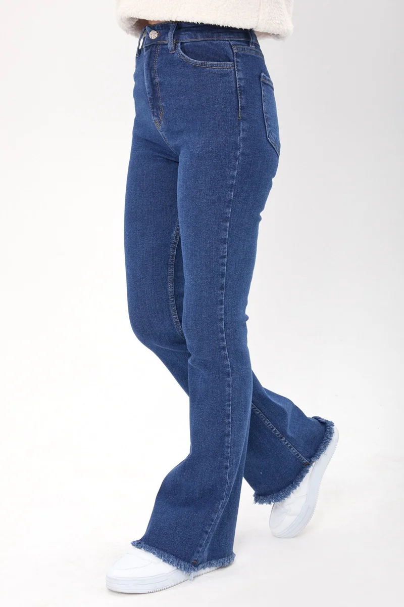 Tofisa 23662-DARK-BLUE Snow Wash Flare Lycra Jeans