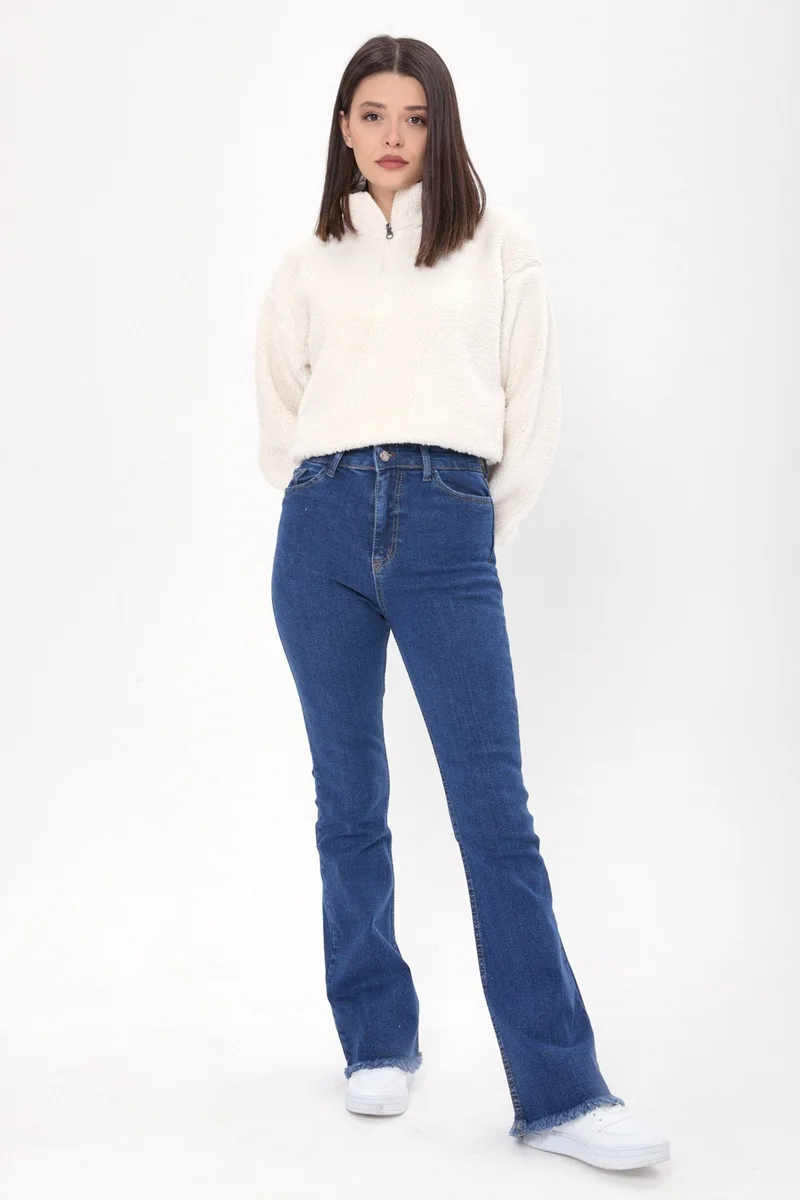Tofisa 23662-DARK-BLUE Snow Wash Flare Lycra Jeans