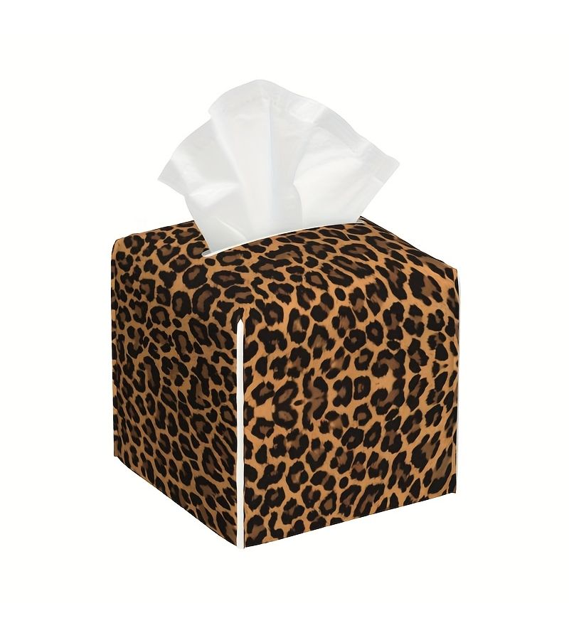 نمط النمر من علبة مناديل المكتب من PVC (قطعة واحدة) للمنزل والسفر والمكتب - Image 4