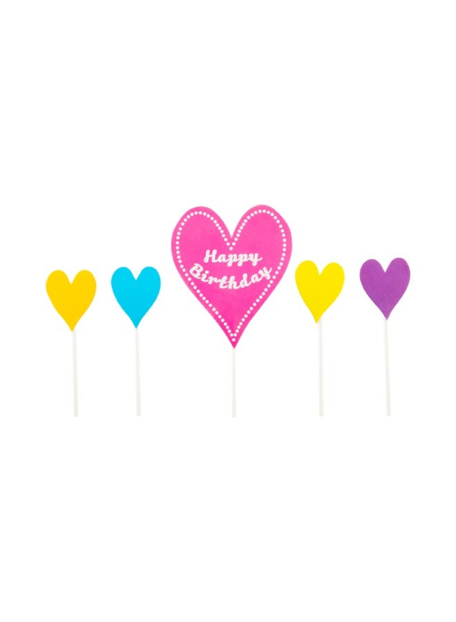 Restaurantware Top Cake 6.3 x 3 Inch Happy Birthday Cupcake Topper, 10 Piece Assorted Happy Birthday Cupcake Picks - Colorful, Birthday Party Cake Decoration Supplies, Paper Heart Cupcake Toppers  - Image 1