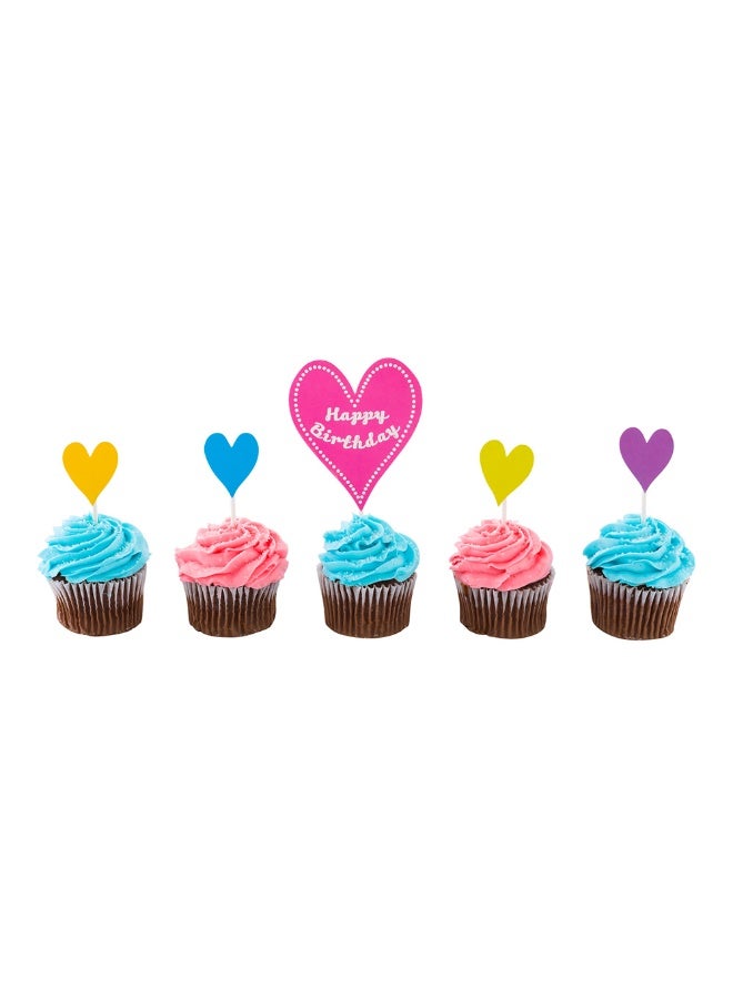 Restaurantware Top Cake 6.3 x 3 Inch Happy Birthday Cupcake Topper, 10 Piece Assorted Happy Birthday Cupcake Picks - Colorful, Birthday Party Cake Decoration Supplies, Paper Heart Cupcake Toppers  - Image 2