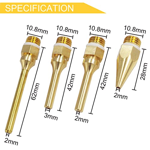Wolfride 4Pcs Glue Gun Nozzle Set Hot Glue Gun Tips 10.8mm Thread Interchangeable Copper Nozzle Bore Diameter 2mm 3mm - Image 2