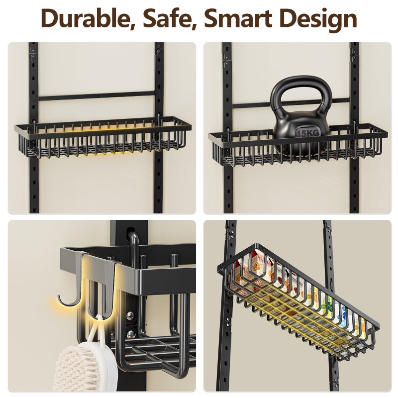 POKIPO 9 Tier Over The Door Pantry Organizer, 2 in 1 Wall Mount or Hanging Spice Rack with Adjustable Basket, Seasoning Organizer and Storage for Kitchen Cabinet Closet Bathroom - Image 5