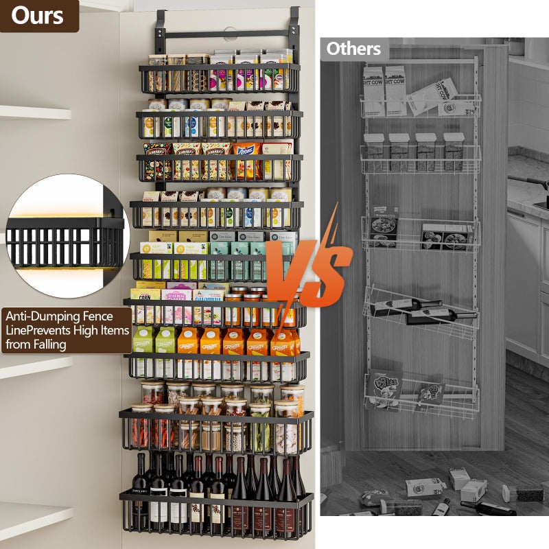 POKIPO 9 Tier Over The Door Pantry Organizer, 2 in 1 Wall Mount or Hanging Spice Rack with Adjustable Basket, Seasoning Organizer and Storage for Kitchen Cabinet Closet Bathroom - Image 3