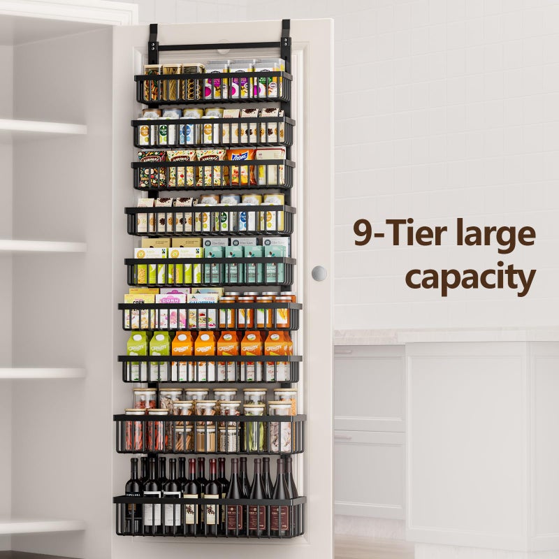 POKIPO 9 Tier Over The Door Pantry Organizer, 2 in 1 Wall Mount or Hanging Spice Rack with Adjustable Basket, Seasoning Organizer and Storage for Kitchen Cabinet Closet Bathroom - Image 2