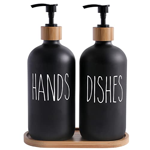 MOMEEMO Black Soap Dispenser Set, Contains Hand and Dish Soap Dispenser, Suitable for Kitchen Decor. (Black) - Image 1