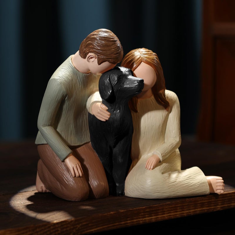 Hensonever Couple With Black Dog Figurines Ornaments We Are A Family Black Dog Memorials Statues For Dog Lovers - Image 4