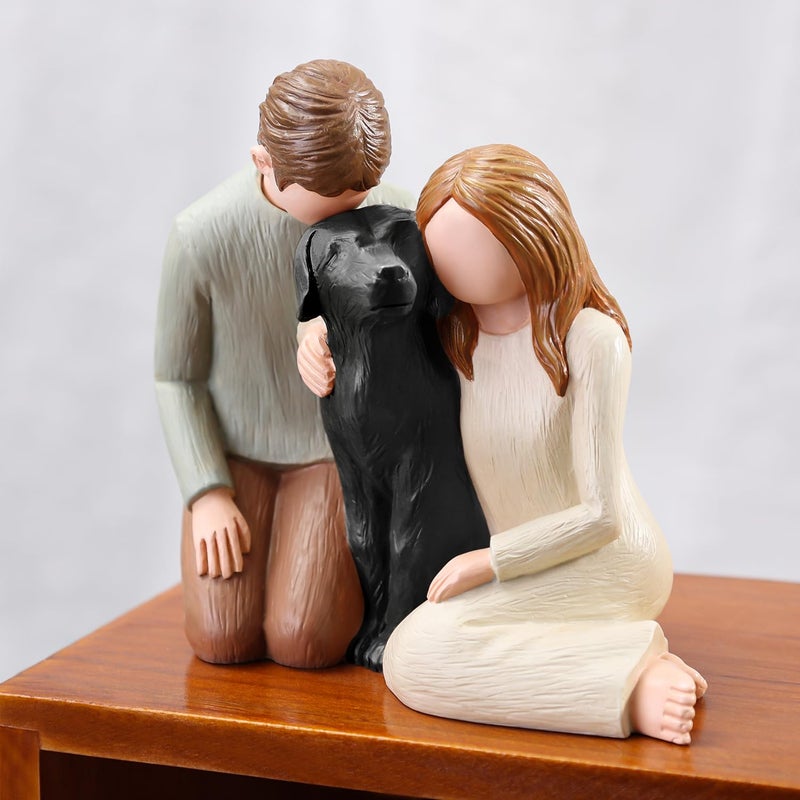 Hensonever Couple With Black Dog Figurines Ornaments We Are A Family Black Dog Memorials Statues For Dog Lovers - Image 3