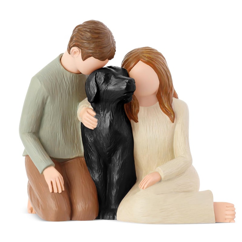 Hensonever Couple With Black Dog Figurines Ornaments We Are A Family Black Dog Memorials Statues For Dog Lovers - Image 2