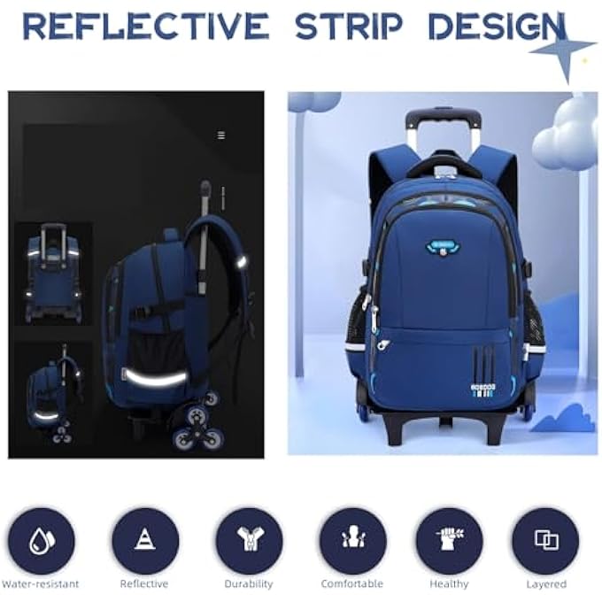BOBDOG Kids Rolling Backpack Elementary Teens Casual Bookbag with Wheels Boys Trolley Removable Schoolbag - Image 3