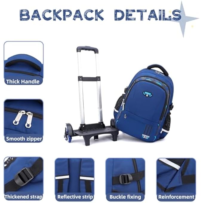 BOBDOG Kids Rolling Backpack Elementary Teens Casual Bookbag with Wheels Boys Trolley Removable Schoolbag - Image 2