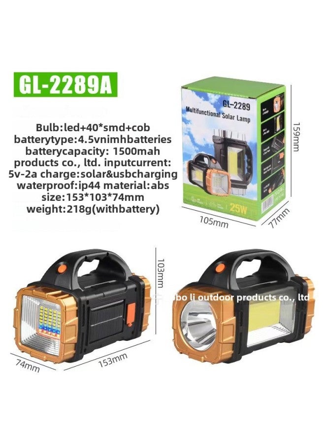 Multi-function Portable Lamp Flashlight Outdoor Solar Rechargeable LED Lighting Portable Searchlight-Color:GL-2289A Red Blue (gold) - Image 1