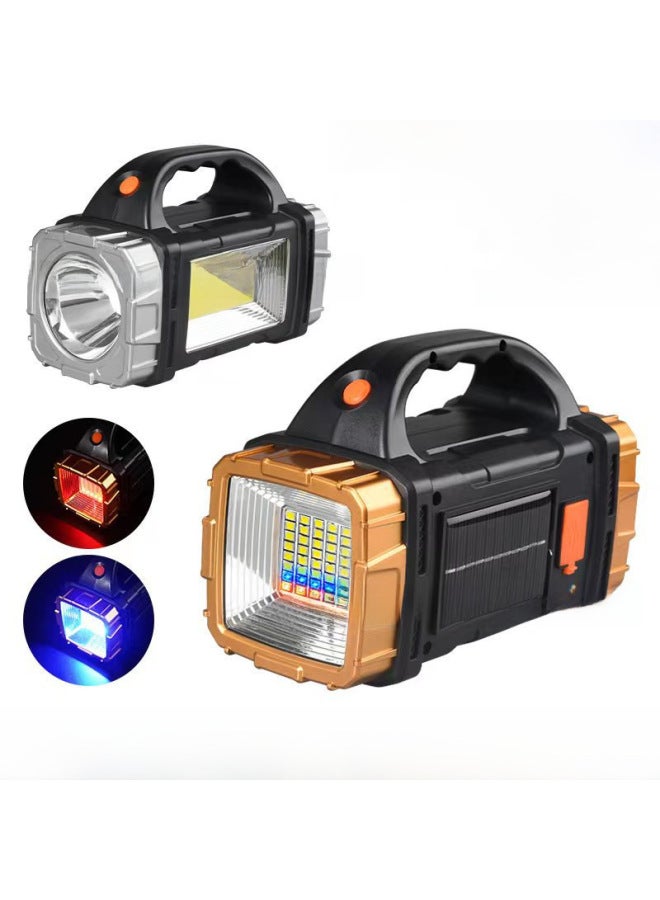 Multi-function Portable Lamp Flashlight Outdoor Solar Rechargeable LED Lighting Portable Searchlight-Color:GL-2289A Red Blue (gold) - Image 2
