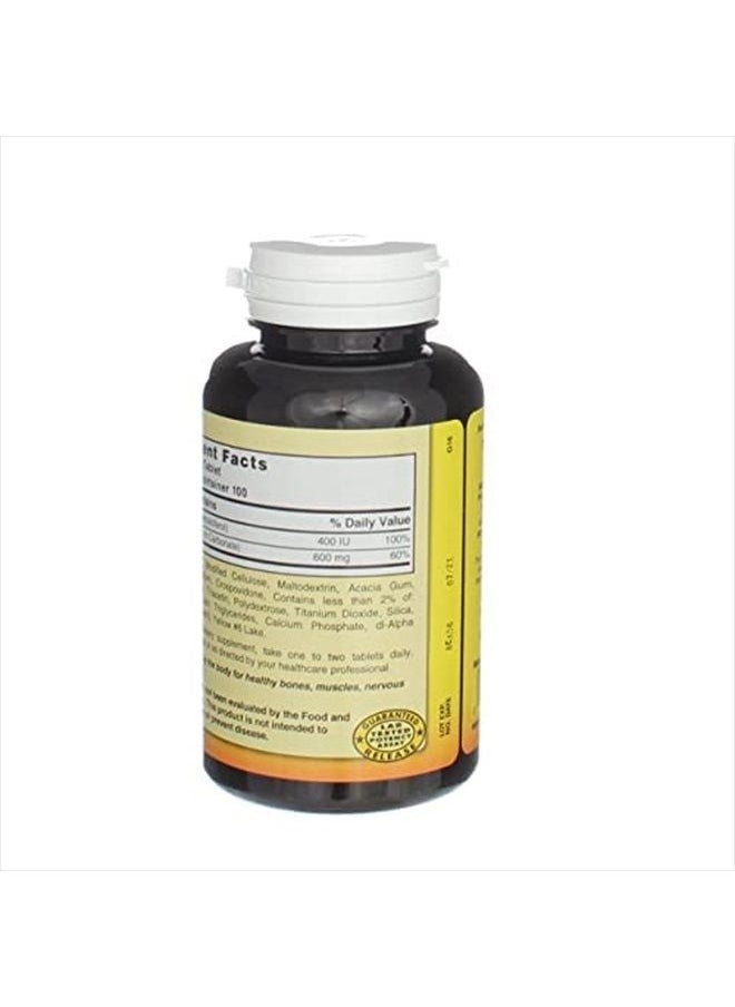 Calcium Carbonate 600 mg with D3 400 IU 100 Tablets,(Pack of 1), 079854016819