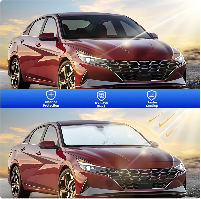 FSHAANY'S Windshield Sun Shade Intended for Hyundai Elantra 2021-2025, Front Window Shades Custom Fit for Elantra, Foldable Car Sun Shield with Steering Wheel Sunshade to Block UV Keep Car Cool - Image 4