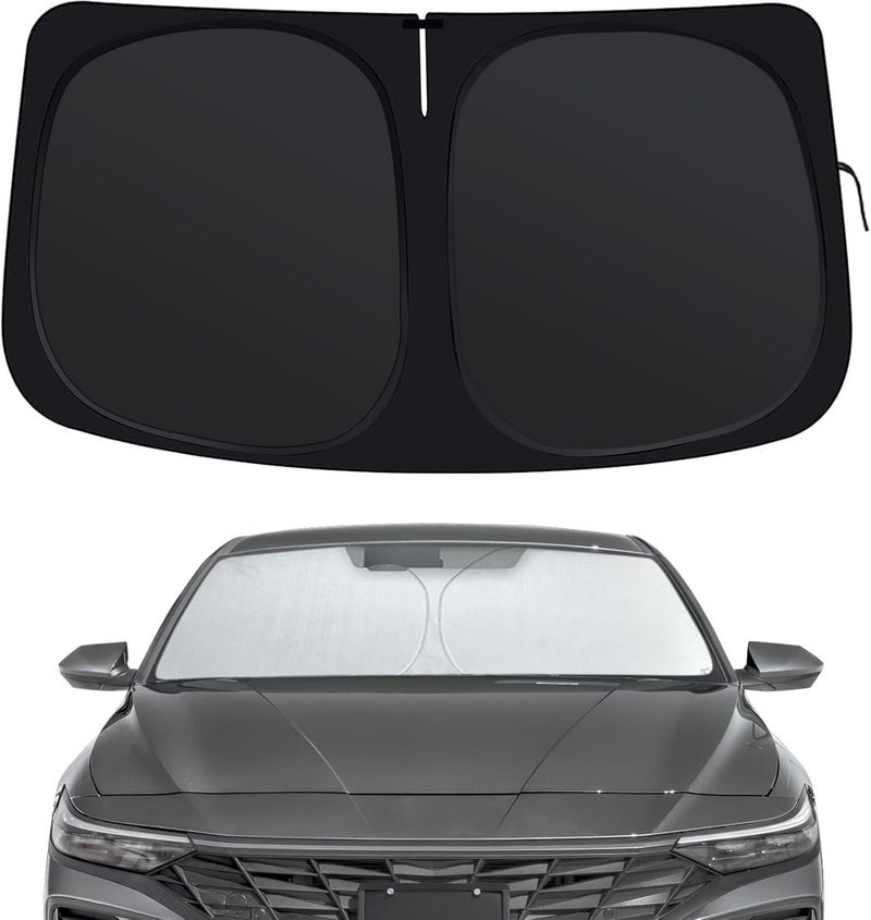 FSHAANY'S Windshield Sun Shade Intended for Hyundai Elantra 2021-2025, Front Window Shades Custom Fit for Elantra, Foldable Car Sun Shield with Steering Wheel Sunshade to Block UV Keep Car Cool - Image 1