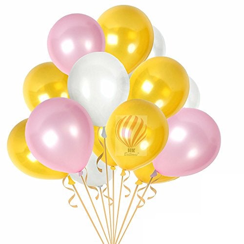 HK balloons® 100Pcs Golden White & Pink Latex Balloons Premium Helium Balloons for Birthday Wedding Valentine Engagement Anniversary Christmas Festival Baby Shower Party Decorations Balloons - Image 1