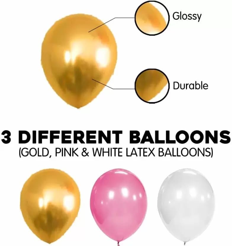 HK balloons® 100Pcs Golden White & Pink Latex Balloons Premium Helium Balloons for Birthday Wedding Valentine Engagement Anniversary Christmas Festival Baby Shower Party Decorations Balloons - Image 3