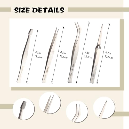 FEITA Professional Craft Tweezers Stainless Steel Precision Tweezer Set for Hobby, Electronics, Model Making, Jewelry Picking Tool - 4 Pieces - Image 4