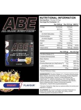 ABE قبل التمرين بنكهة إنرجي، 375 جم، مع الكرياتين والسيترولين وفيتامينات B، تركيبة لدعم الطاقة والتركيز، 30 حصة، مكمل غذائي رياضي - view 3