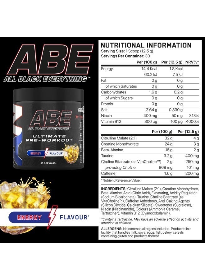 Applied Nutrition ABE Pre Workout Energy Flavour 375 G, Creatine, Citrulline, B Vitamins, Energy & Focus Formula, 30 Servings, Pre Training Sports Nutrition Supplement - Image 3