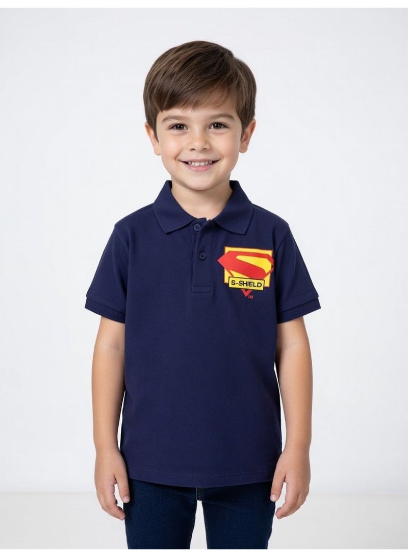 سوبر مان تيشيرت بولو للأولاد بتصميم سوبرمان | كحلي - Image 3
