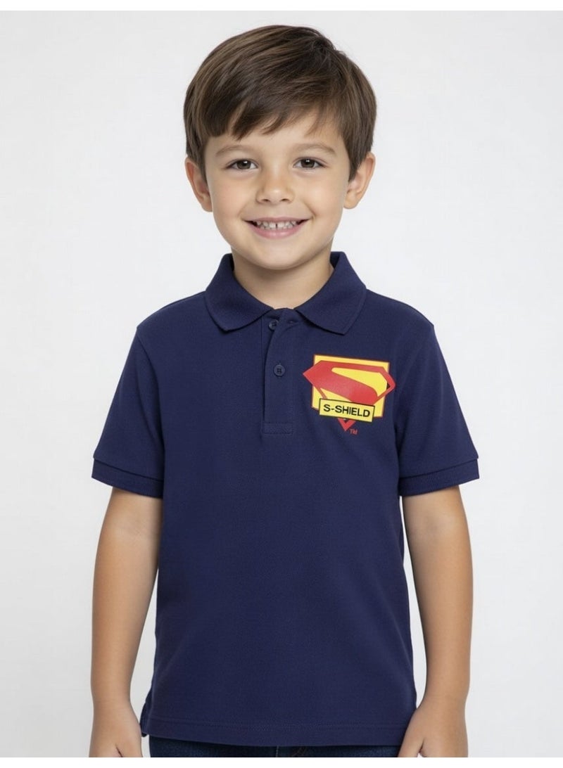 سوبر مان تيشيرت بولو للأولاد بتصميم سوبرمان | كحلي - Image 1