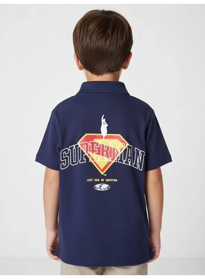 سوبر مان تيشيرت بولو للأولاد بتصميم سوبرمان | كحلي