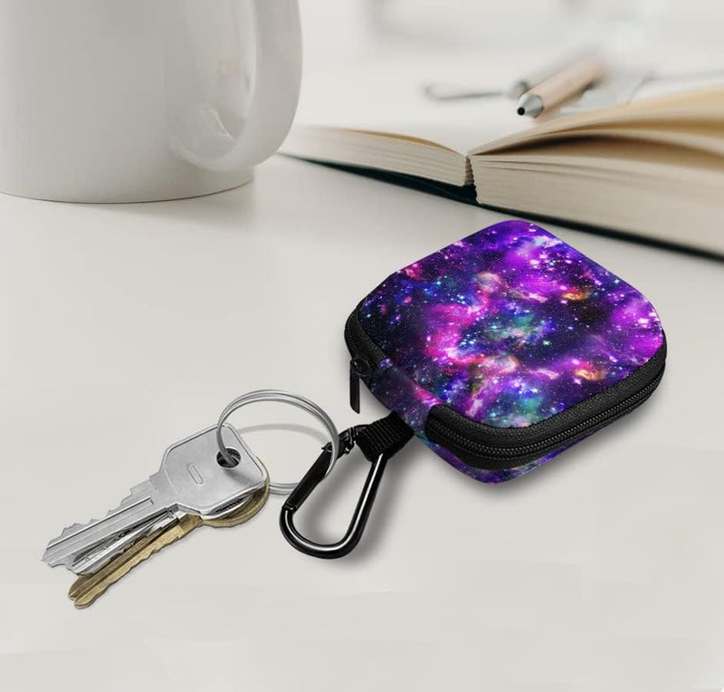 WIRESTER Portable Wireless Headphone Case, Earphone Storage Bag Carrying Case, Earbud Holder with Black Carabiner Compatibe with Apple Airpods - Purple Nebula Galaxy - Image 5