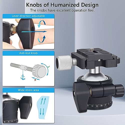 ARTCISE Low Profile Tripod Ball Head 36mm Stability Panoramic Tripod Head 360 Rotating Metal Ballhead with 1/4 inch Arca QR Plate for DSLR Cameras Tripods Monopods Camcorder Slider Max Loading 44.1lbs/20kg - Image 4