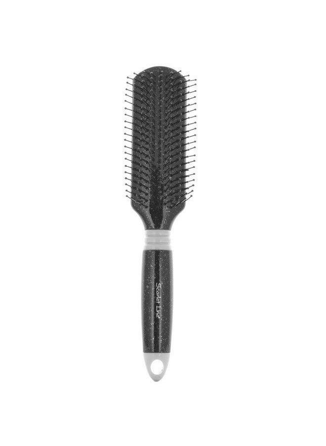 Scarlet Line - Professional Ladies 9 Row Large Flat Smoothing N Styling Hair Brush With Glitter Plastic Handle For Men N Women_Black - Image 1