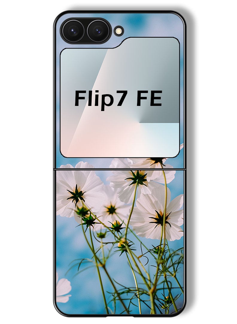 Theodor Case Compatible with Samsung Galaxy Z Flip 7 FE 6.7 Inch Protection Shockproof Bumper Cover cosmos_flowers_white - Image 1