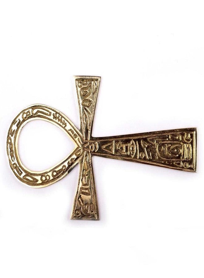 فريندا فن جداري من النحاس الأصفر على شكل رمز عنخ مصري قديم من فريندا® - مصنوع يدويًا في الهند - منحوتة معلقة للمذبح، ديكور منزلي - رمز مقدس (6.3 × 3.5 × 0.47 بوصة) - Image 2